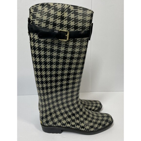 LAUREN RALPH LAUREN Rossalyn Houndstooth Tall Rain Boots Size 8 B 11768 G15 - Picture 2 of 9